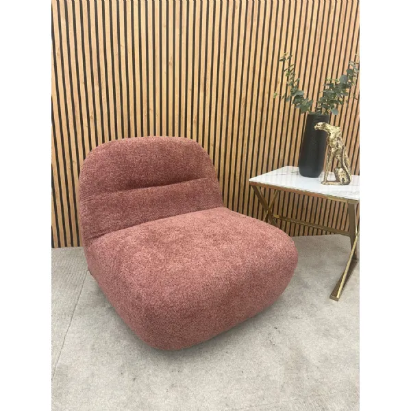 Modern Blush Orange Boucle Swivel Accent Chair with Scatter Cushions