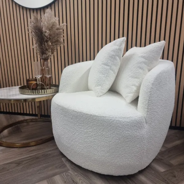 Modern Ivory Boucle Fabric Upholstered Accent Chair with Curved Arms