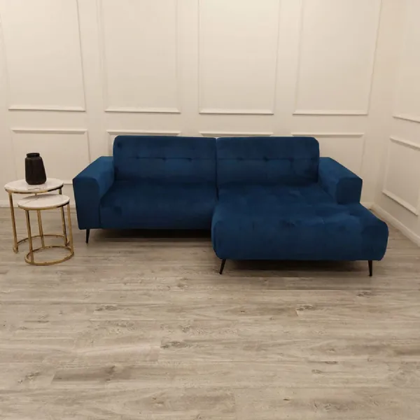 Modern Blue Fabric Upholstered Open Plan 2 Seater Sofa with Chaise
