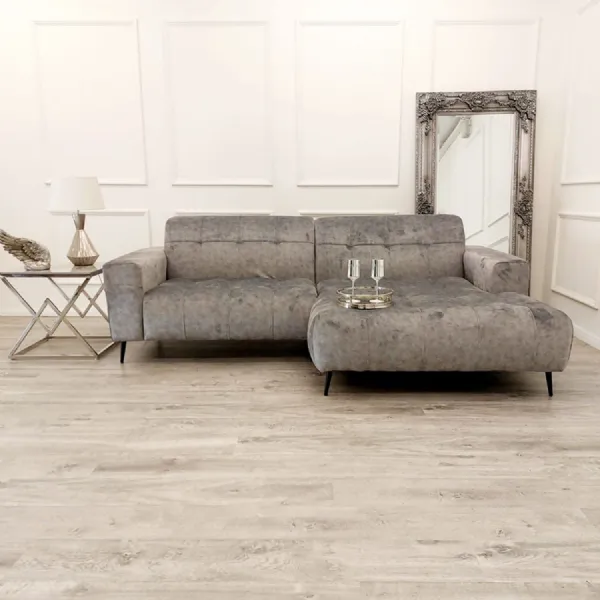 Modern Silver Fabric Upholstered Open Plan 2 Seater Sofa with Chaise