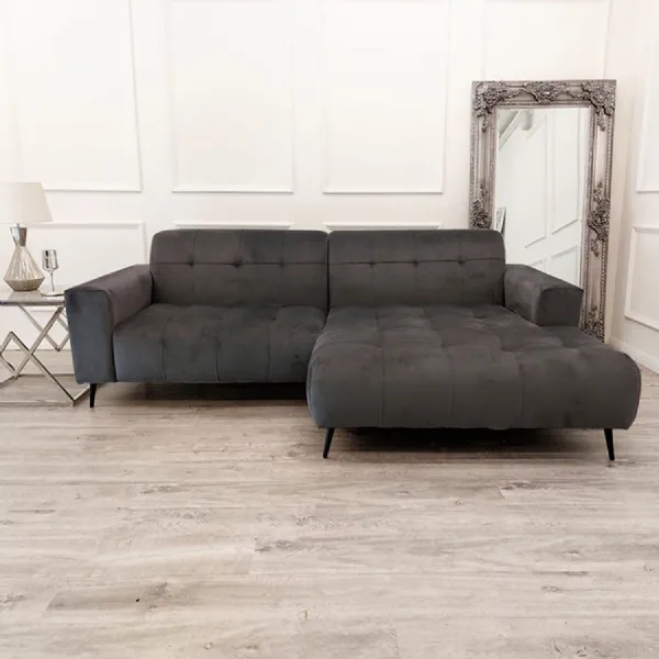 Modern Grey Fabric Upholstered Open Plan 2 Seater Sofa with Chaise