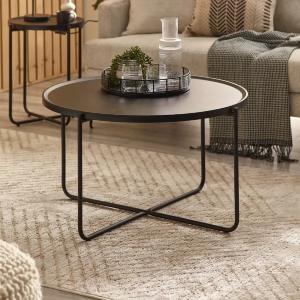 Sagrada Round Black Coffee and Lamp Table Set