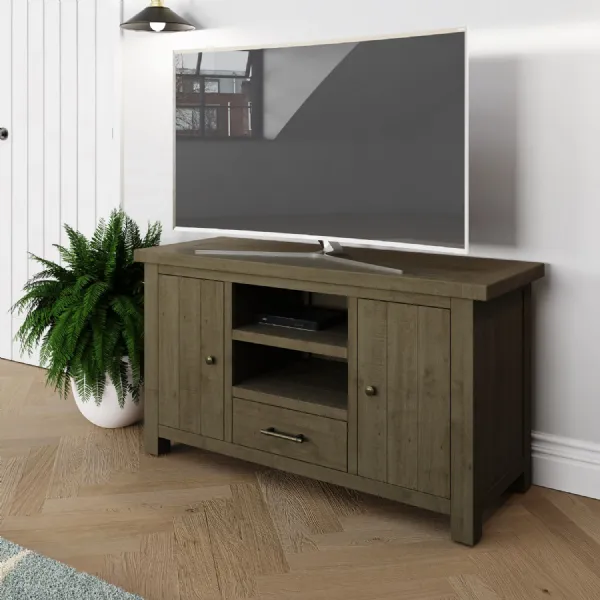 Saltash Large TV Unit 2 Door 1 Drawer Solid Reclaimed Natural Pine
