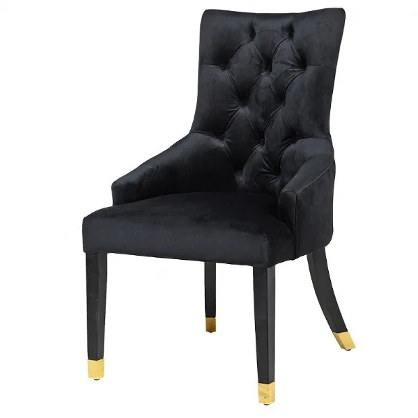 Black Velvet Chair With Gold Feet