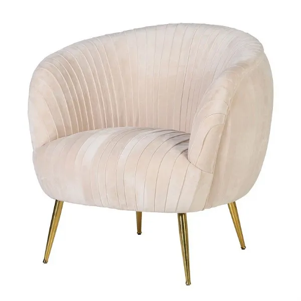 Powder Pink Velvet Pleated Chair With Gold Coloured Legs