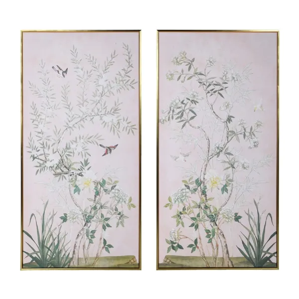 Set of 2 Soft Pink Chinoiserie Floral Pictures
