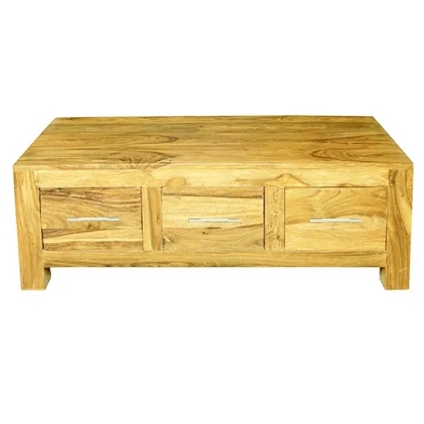 Modern Natural Mango Wood 3 Drawer Coffee Table