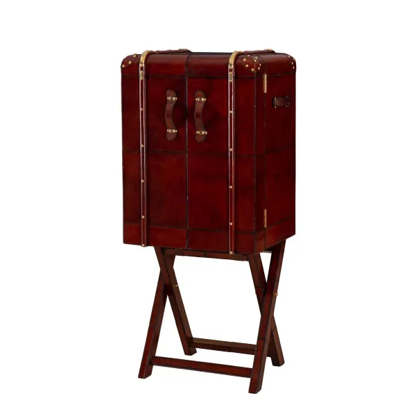 Handcrafted Leather Brown Large Bar Cabinet With Stand