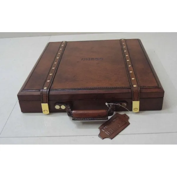 Handcrafted Leather And Brass Double Strap Case with Chess