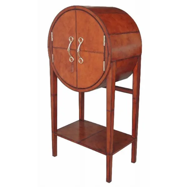 Handcrafted Leather And Brass Round Bar Cognac