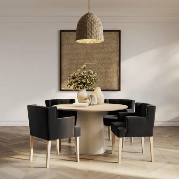 Modern Charcoal Linen Fabric Upholstered Winged Dining Chair with Arms