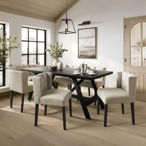 Modern Beige Linen Fabric Upholstered Winged Dining Chair