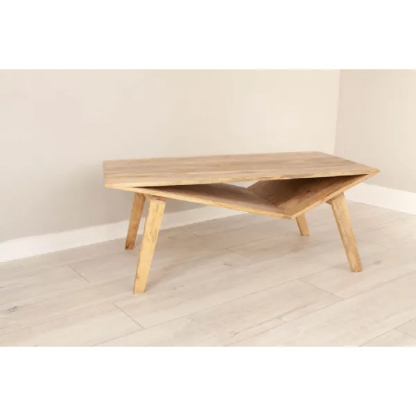Natural Solid Mango Wood Geometric Side Table