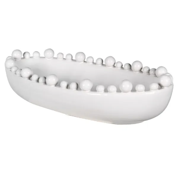 White Oval Bobble Edged Bowl