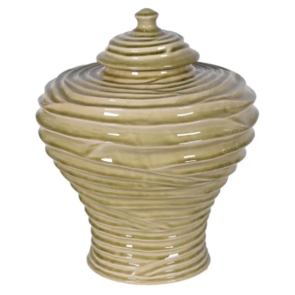 Large Sage Rippled Lidded Vase