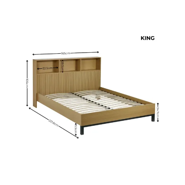 Sia Bookcase Headboard Bed Light Oak Effect, King