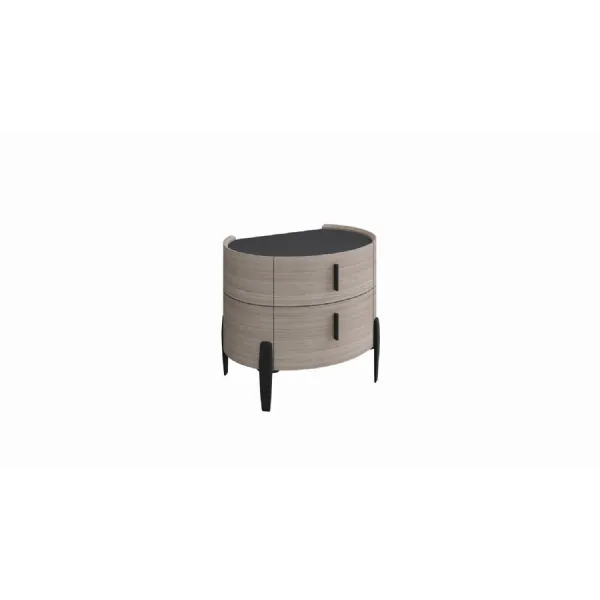 Beige Painted Rounded Night Stand with 2 Drawers