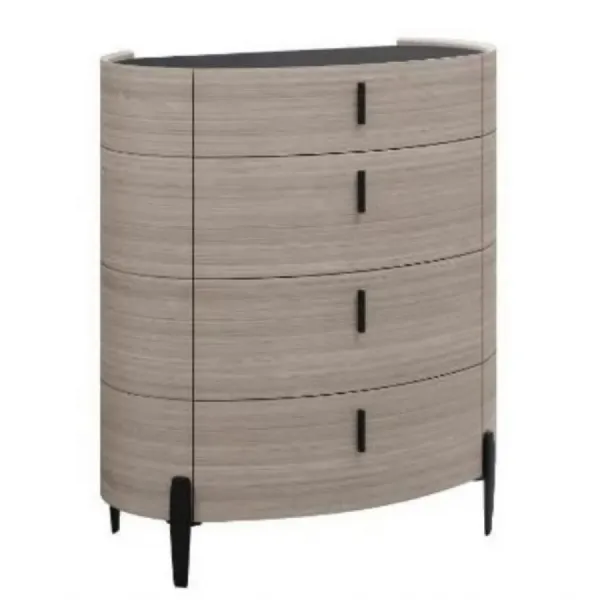 Beige Wooden Rounded Chest of 4 Drawers