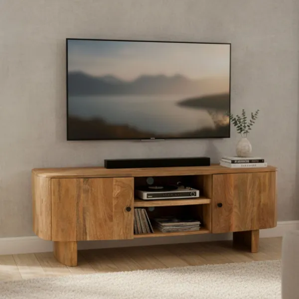 Modern Light Mango Wood 2 Door Large TV Unit