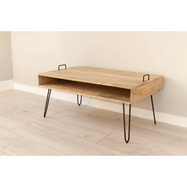 Natural Mango Wood Large Coffee Table with Hairpin Legs
