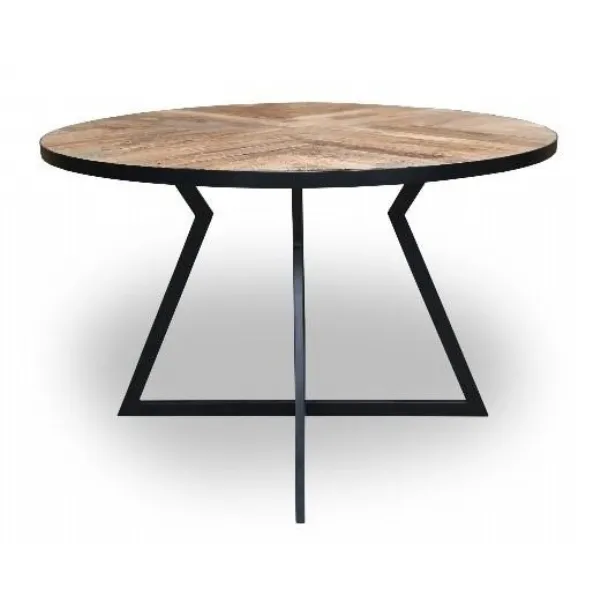 Industrial Natural Recycled Wood and Metal 4 Seater Round Dining Table