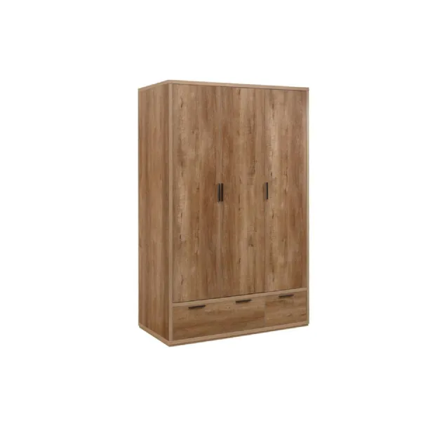 Stockwell 3 Door 2 Drawer Wardrobe Rustic Oak Effect