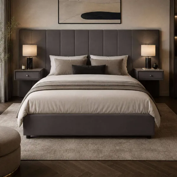 Sloan Bed Frame With Built In Side Tables Grey Velvet, King