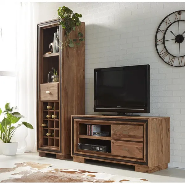 Natural Sheesham Wood 1 Drawer Tall Wine Bookcase