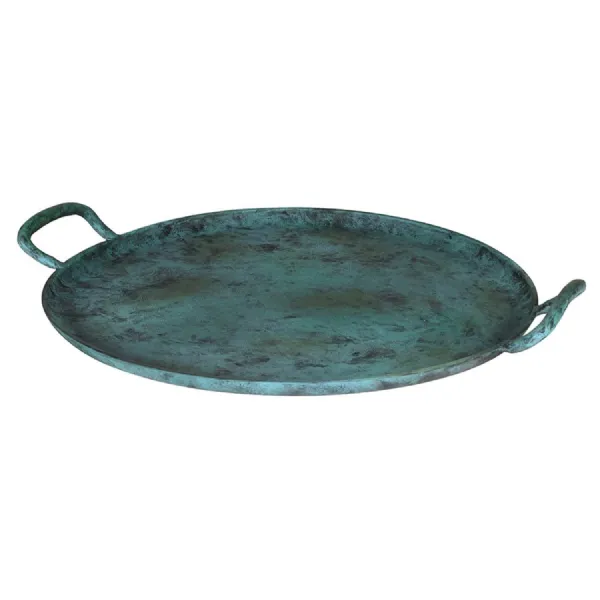 Round Verdigris Tray with Handles