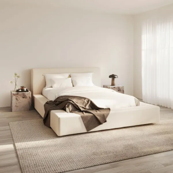 White Clay Fabric 5ft King Size Bed with Sprung Slats