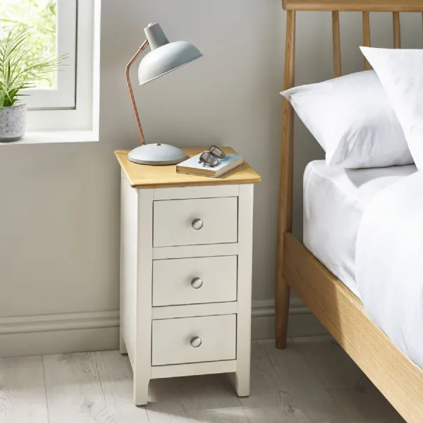 Somerset White And Oak Compact 3 Drawer Bedside Table
