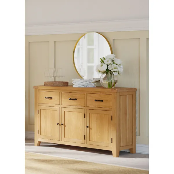 Lacquered White Oak 3 Door 3 Drawer Wide Sideboard