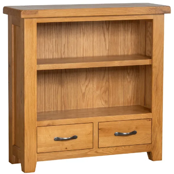 Waxed White Oak 2 Drawer Low Bookcase with Open Shelf