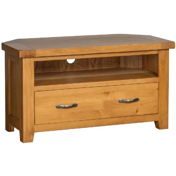 White Oak Waxed 1 Drawer Corner TV Media Unit