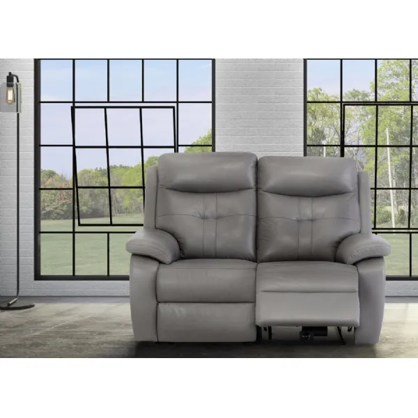 Grey Leather Electric Power Recliner Sofa 2 Seater