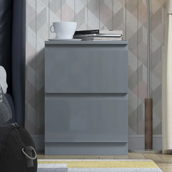 Stora 2 Drawer Bedside Cabinet Grey Gloss Front