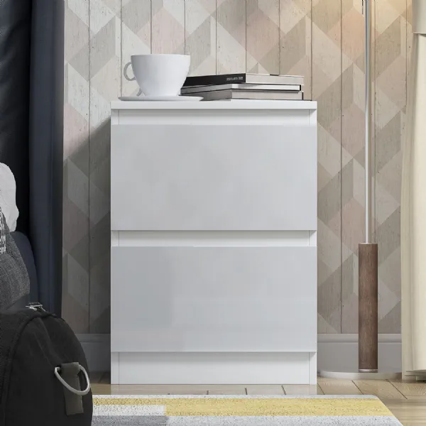 Stora 2 Drawer Bedside Cabinet White Gloss Front