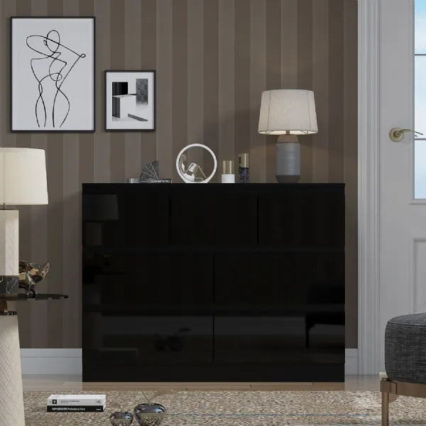 Stora 7 Drawer Merchant Chest Of Drawers Black Gloss Front