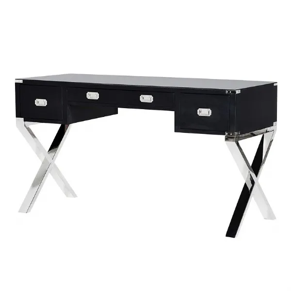 Black Chrome Desk With Glass Top