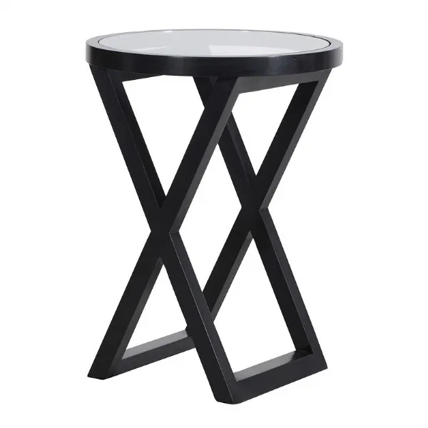 Black Small Occasional Table With Glass Top