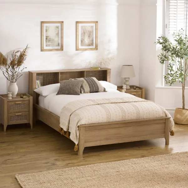 Sydney Oak Rattan Effect 135cm Double Bookcase Bed