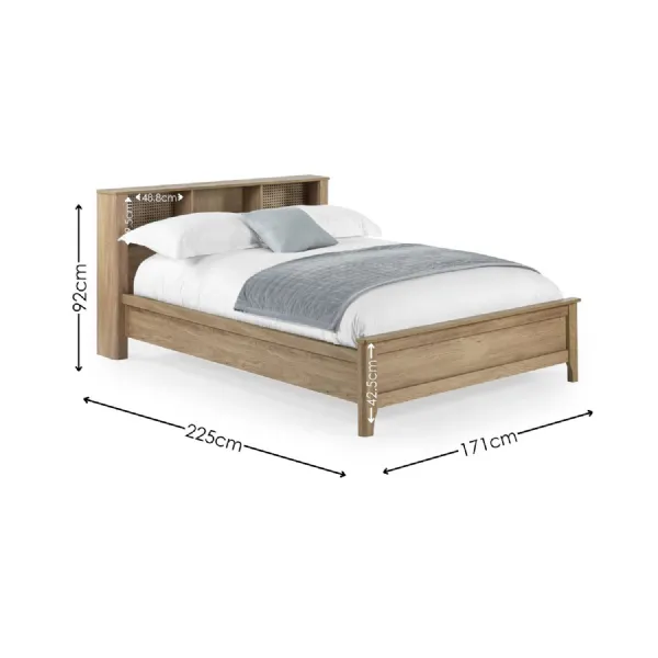 Sydney Oak Rattan Effect 150cm Double Bookcase Bed