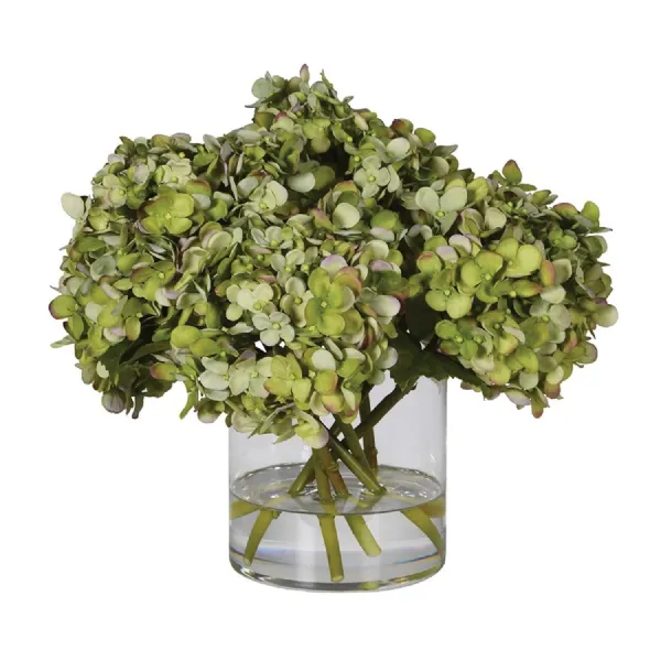 Pistachio Hydrangea Arrangement in Glass Vase