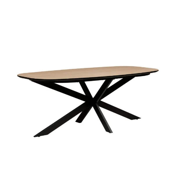 Large Oak Oval Dining Table Black Metal Cross Legs 200cm