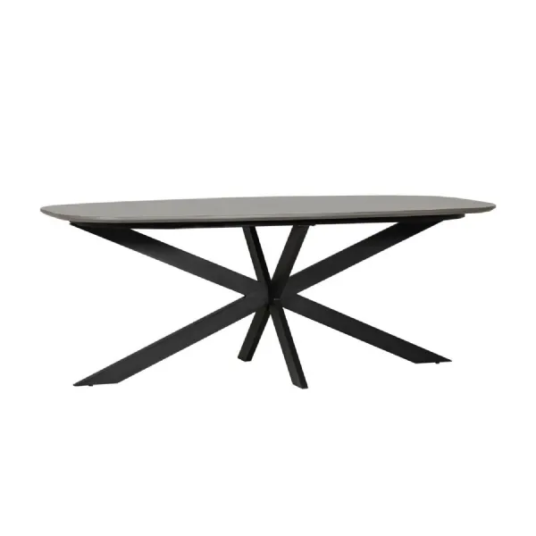 Large Smoked Oak Oval Dining Table Metal Cross Legs 200cm