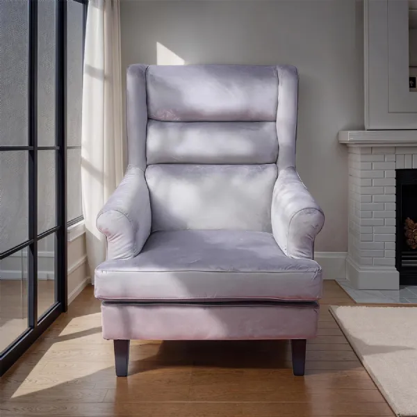 Loretta Armchair Grey Velvet Cushioned Ribbed Back
