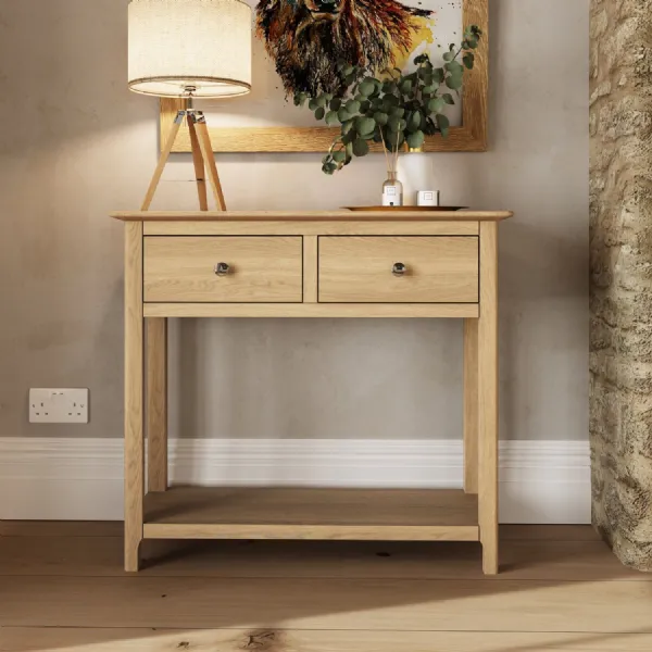 Taberno Oak 2 Drawer Console Hallway Table Natural Oak