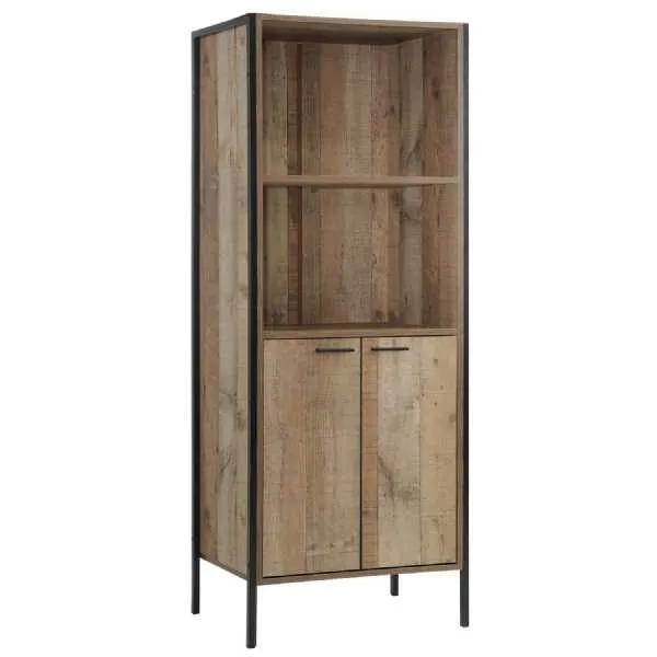 Distressed Oak Effect Storage Bookcase with Cupboard Base 160cm Tall