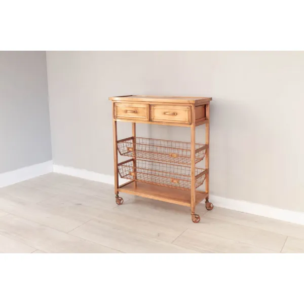 Antique Copper Steel 2 Drawer Kitchen Trolley