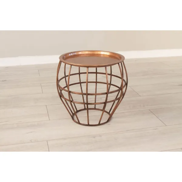 Antique Copper Steel Basket Design Small Round Coffee Table